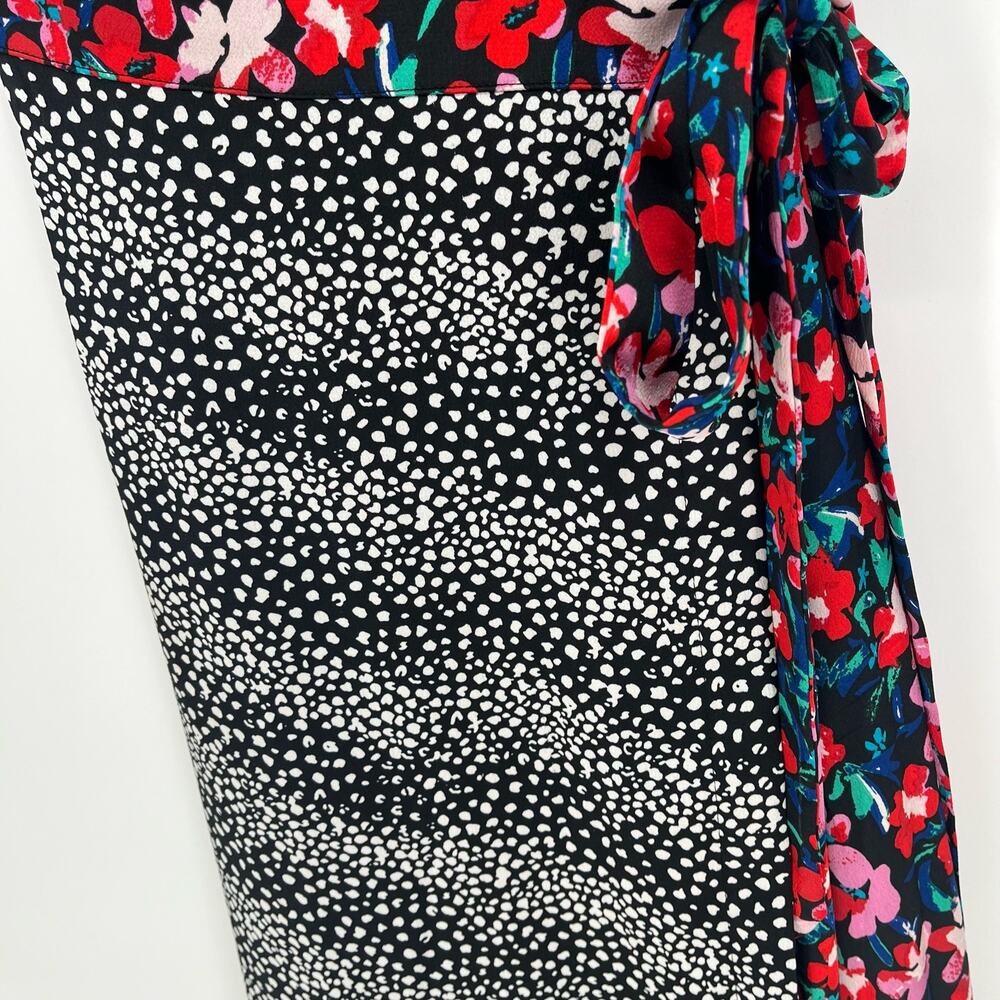 Vintage Simply Styled Wrap Dress Womens Small Mixed Print Floral Polka Dot Midi - Picture 8 of 12